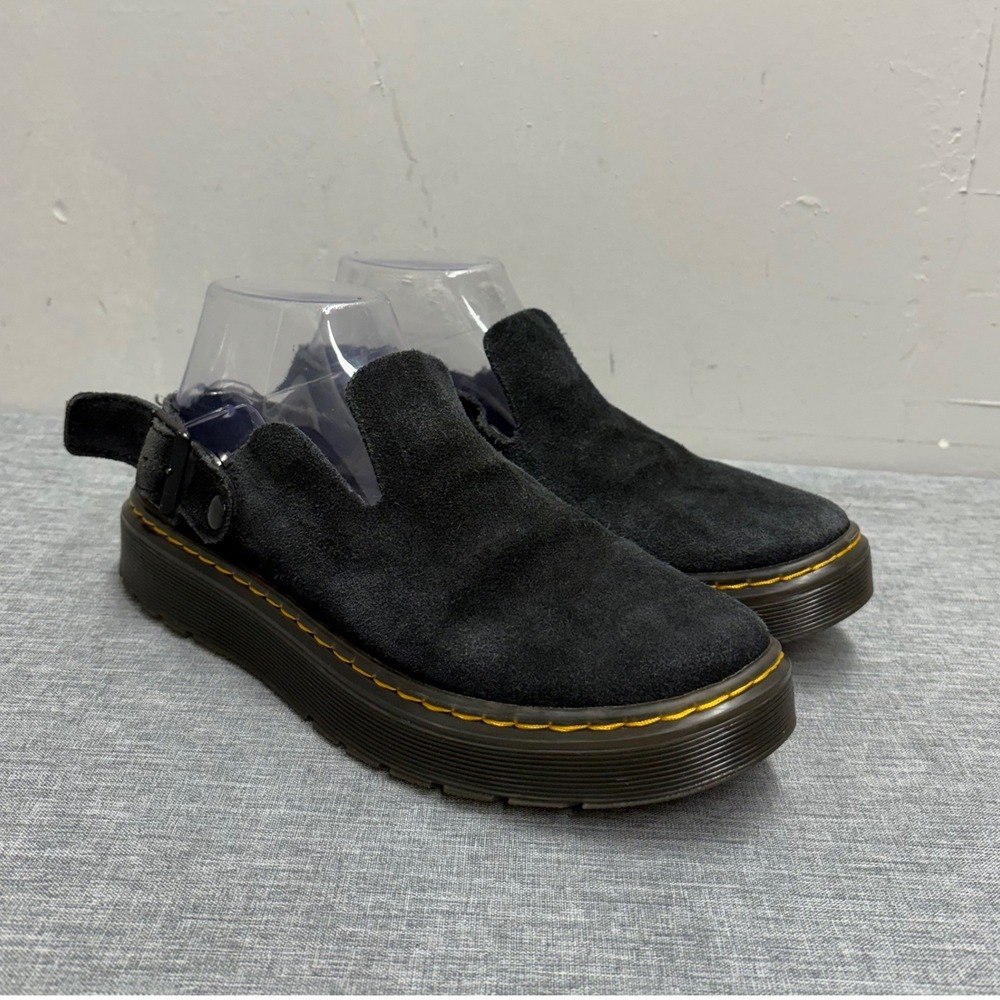 Dr. Martens Carlson Mule Women 8 Black Suede Slingback Adjustable Strap Sandals